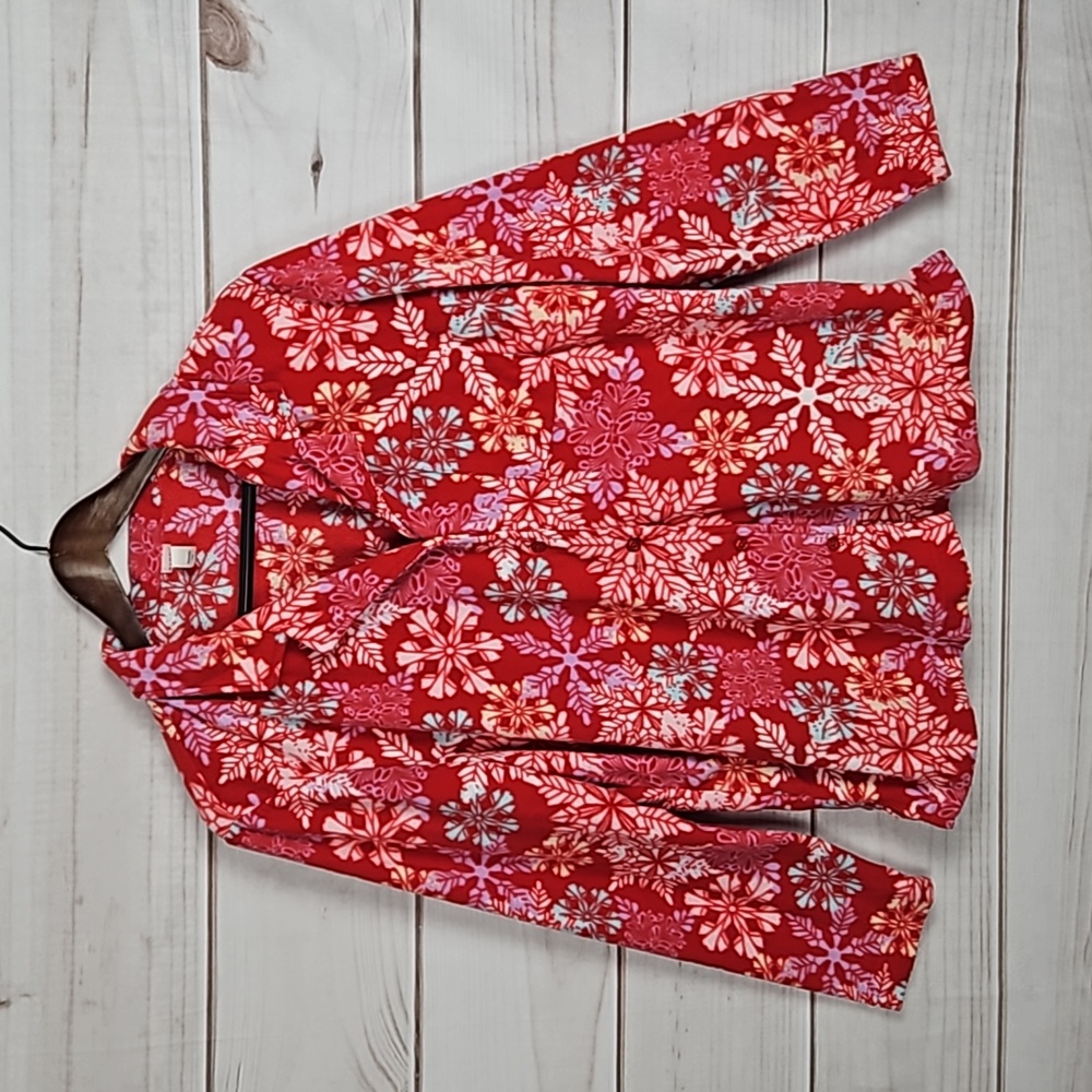 Pink K Snowflake Red Holiday Fleece PJ Pajama Set - Size Large